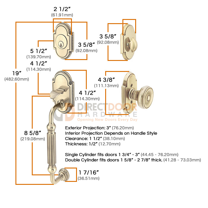 Emtek Knoxville Handlset Measurements
