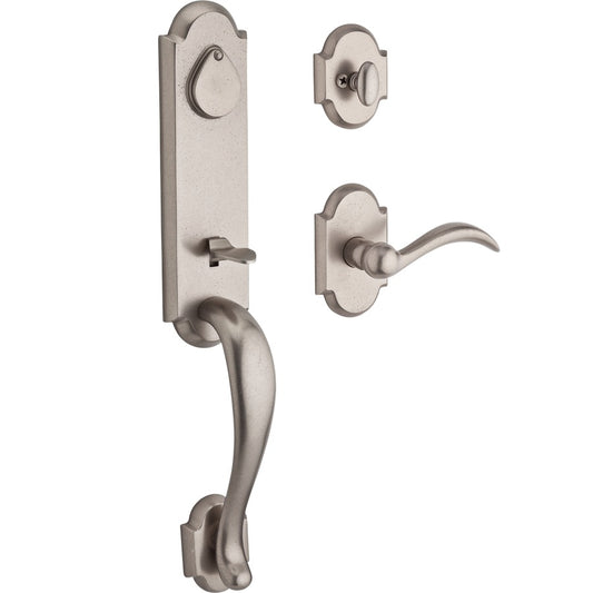 Kodiak Handleset Shown with Rustic Arch Rosette and Arch Lever in White Bronze
