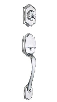 Kwikset Belleview handleset in Satin Chrome