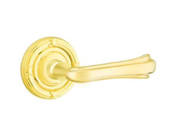 Emtek Wembley Lever with Ribbon and Reed Rosette in PVD Lifetime Brass