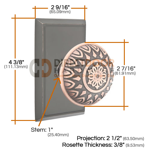 Emtek Lancaster Knob Specs Rectangular Rosette