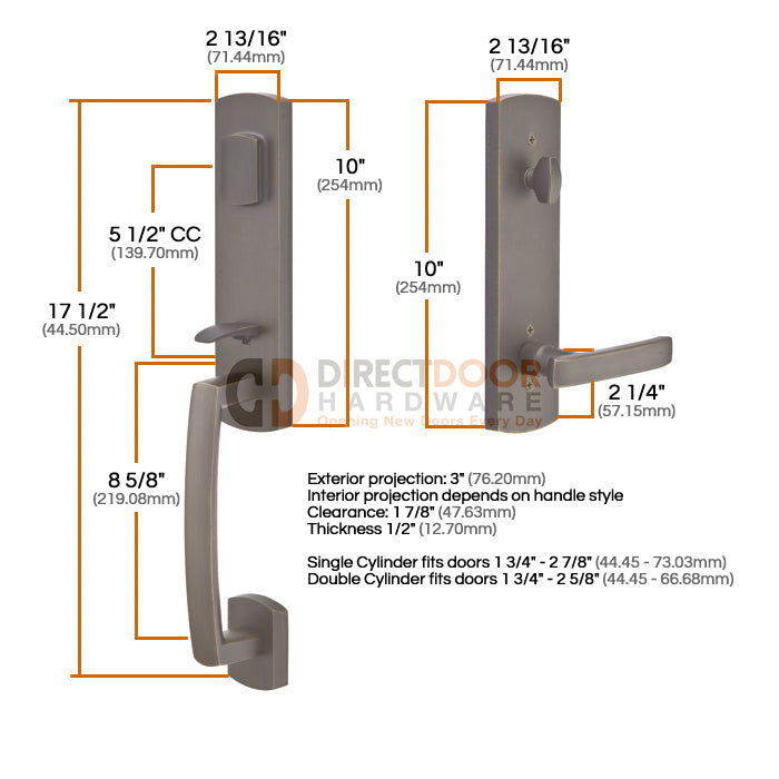 Emtek Logan Entrance Handleset Measurements
