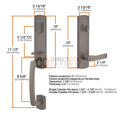 Emtek Logan Entrance Handleset Measurements