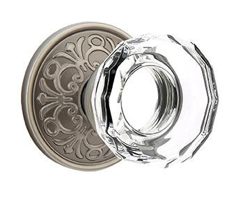 Emtek Lowell Crystal Knob with Lancaster Rosette - Pewter