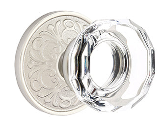 Emtek Lowell Crystal Knob with Lancaster Rosette - Satin Nickel