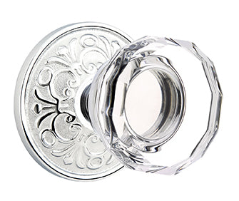 Emtek Lowell Crystal Knob with Lancaster Rosette - Polished Chrome