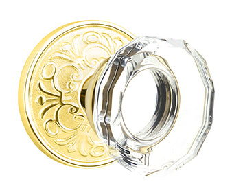 Emtek Lowell Crystal Knob with Lancaster Rosette - Polished Brass