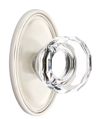 Emtek Lowell Crystal Knob with Oval Rosette - Satin Nickel