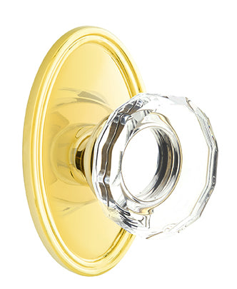 Emtek Lowell Crystal Knob with Oval Rosette - Polished Brass