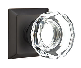 Emtek Lowell Crystal Knob with Quincy  Rosette - Flat Black