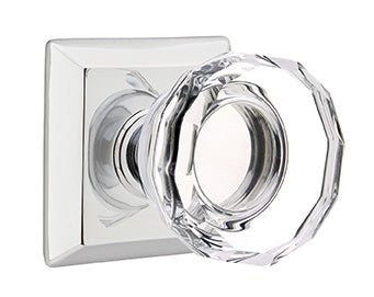 Emtek Lowell Crystal Knob with Quincy  Rosette - Polished Chrome