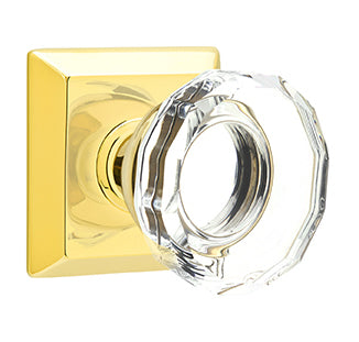 Emtek Lowell Crystal Knob with Quincy Rosette - Polished Brass