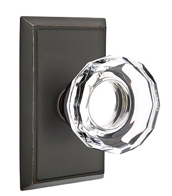 Emtek Lowell Crystal Knob with Rectangular Rosette - Oil Rubbed Bronze