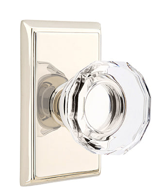 Emtek Lowell Crystal Knob with Rectangular Rosette - Polished Nickel