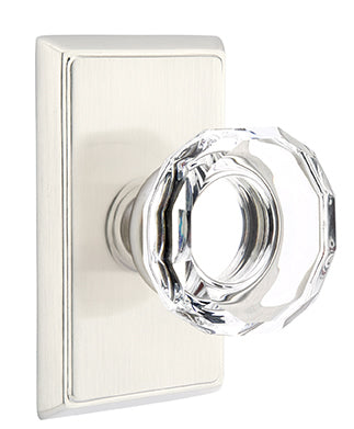 Emtek Lowell Crystal Knob with Rectangular Rosette - Satin Nickel