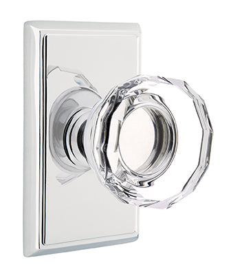 Emtek Lowell Crystal Knob with Rectangular Rosette - Polished Chrome