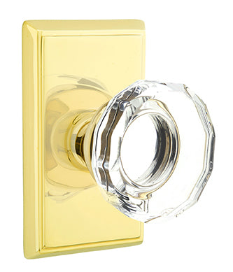 Emtek Lowell Crystal Knob with Rectangular Rosette - Polished Brass
