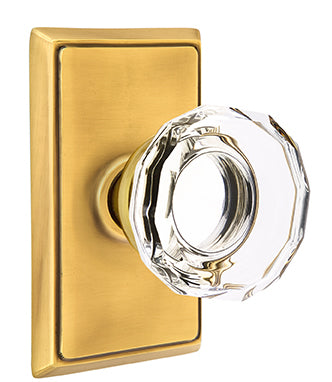 Emtek Lowell Crystal Knob with Rectangular Rosette - French Antique