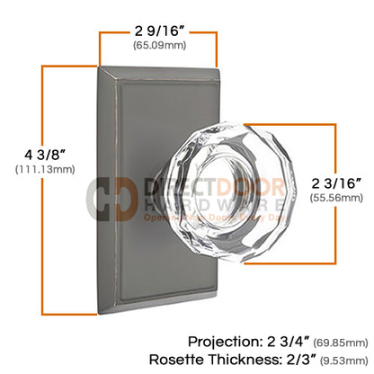Emtek Lowell Crystal Knob with Rectangular Rosette