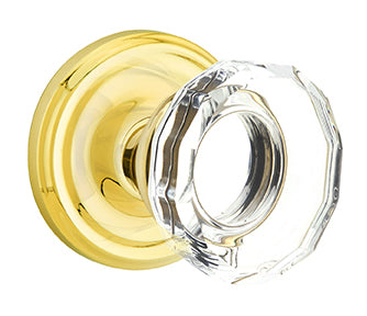 Emtek Lowell Crystal Knob with Regular Rosette - Polished Brass