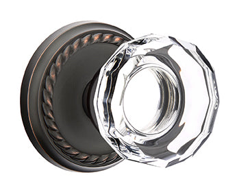 Emtek Lowell Crystal Knob with Rope Rosette - Oil Rubbed Bronze