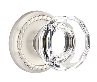 Emtek Lowell Crystal Knob with Rope  Rosette - Satin Nickel