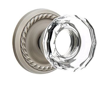 Emtek Lowell Crystal Knob with Rope  Rosette - Pewter