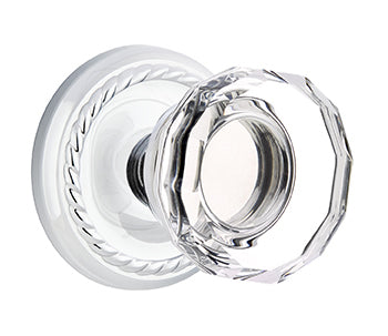 Emtek Lowell Crystal Knob with Rope  Rosette - Polished Chrome