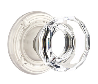 Emtek Lowell Crystal Knob with Ribbon and Reed Rosette - Satin Nickel