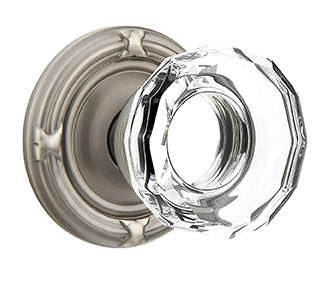 Emtek Lowell Crystal Knob with Ribbon and Reed Rosette - Pewter