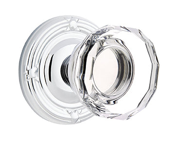 Emtek Lowell Crystal Knob with Ribbon and Reed Rosette - Polished Chrome