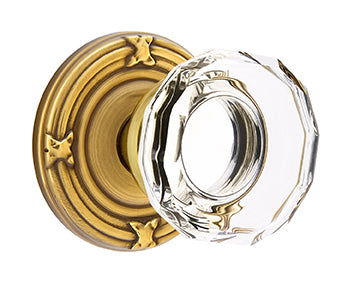 Emtek Lowell Crystal Knob with Ribbon and Reed Rosette - French Antique