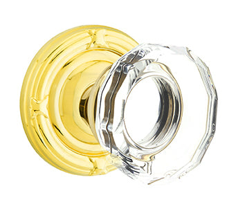 Emtek Lowell Crystal Knob with Ribbon and Reed Rosette - Polished Brass