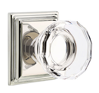Emtek Lowell Crystal Knob with Wilshire Rosette - Polished Nickel