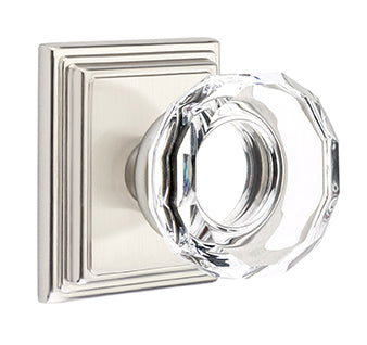 Emtek Lowell Crystal Knob with Wilshire Rosette - Satin Nickel