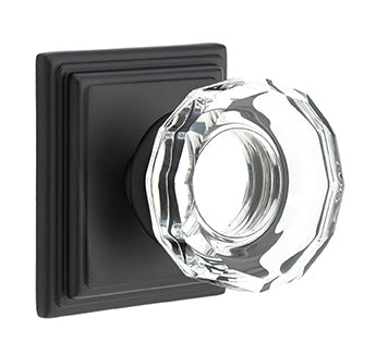 Emtek Lowell Crystal Knob with Wilshire Rosette - Flat Black