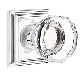 Emtek Lowell Crystal Knob with Wilshire Rosette - Polished Chrome