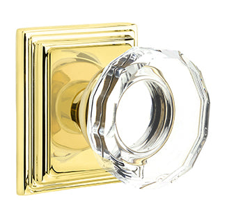 Emtek Lowell Crystal Knob with Wilshire Rosette - Polished Brass