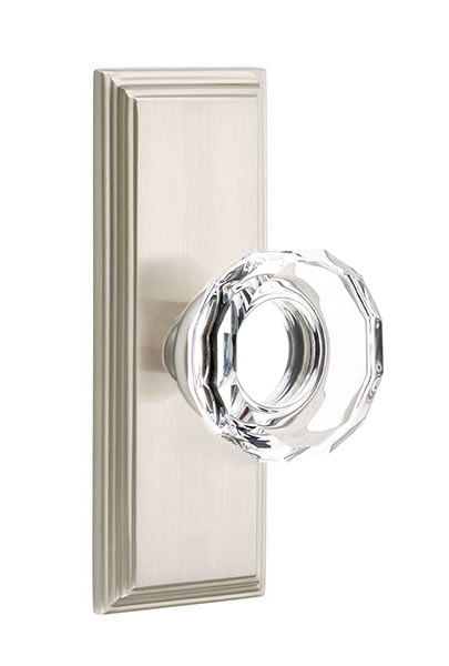 Emtek Lowell Crystal Knob with 7 Inch Wilshire Sideplate