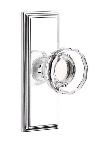 Emtek Lowell Crystal Knob with 7 Inch Wilshire Sideplate