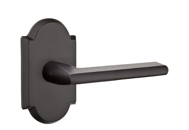 Emtek Sandcast Bronze Lariat Lever Handle with Style 1 Rosette