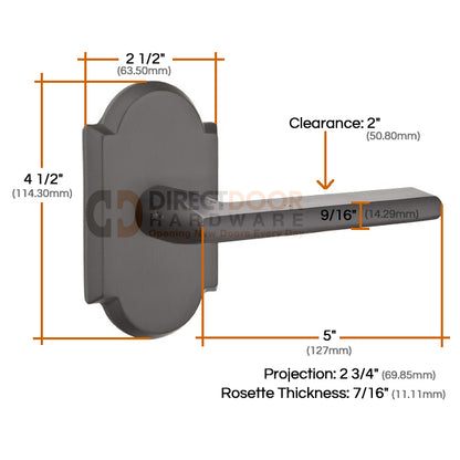 Emtek Lariat Lever with Style 1 Rosette Measurements