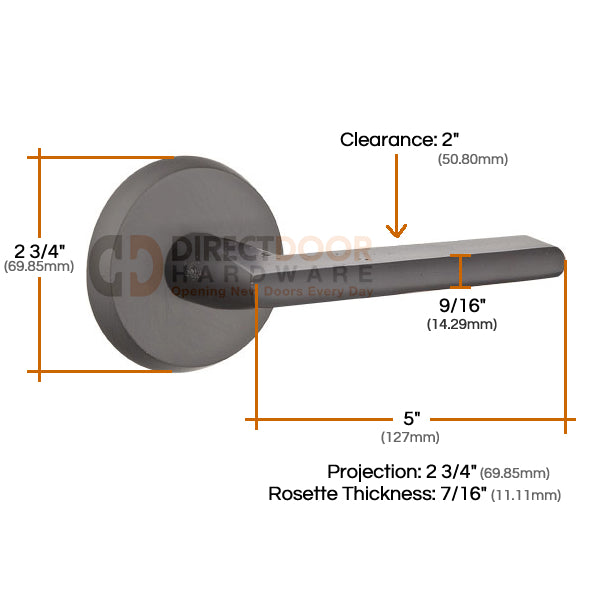 Emtek Lariat Lever with Style 2 Rosette Measurements