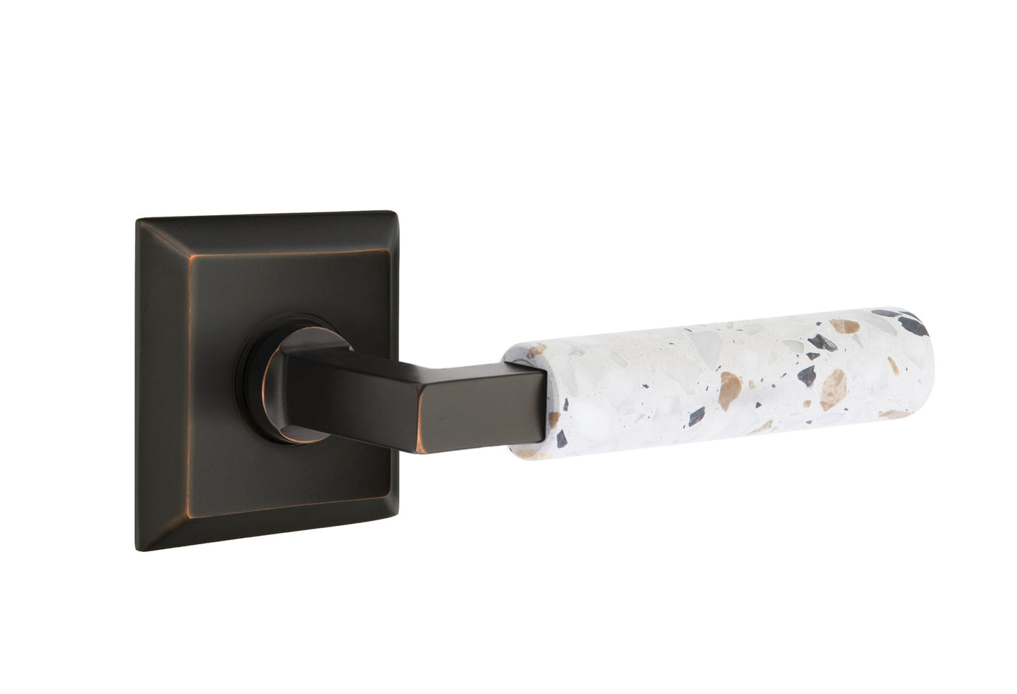 Emtek L-Square Terrazzo Door Lever with Quincy Rosette
