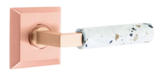 Emtek L-Square Terrazzo Door Lever with Quincy Rosette