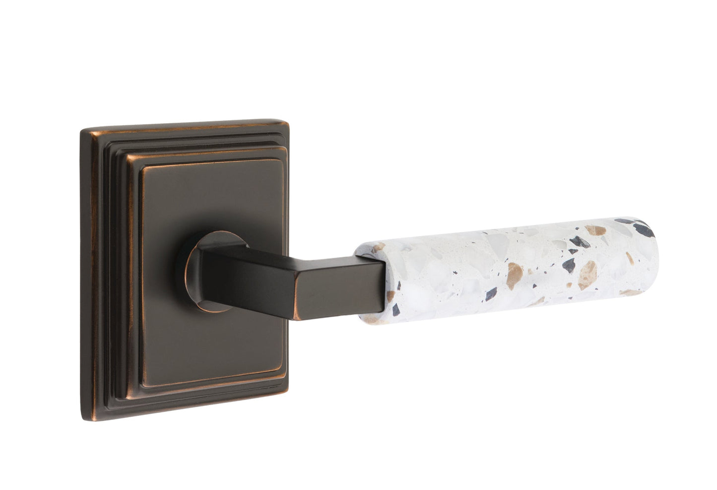 Emtek L-Square Terrazzo Door Lever with Wilshire Rosette