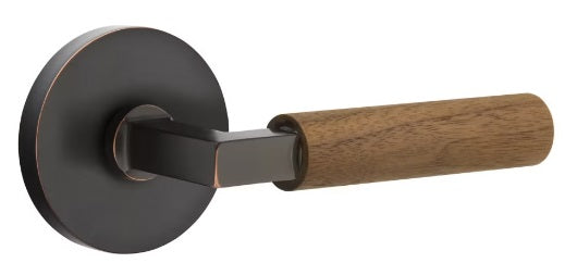 Emtek L-Square Walnut Door Lever with Disk Rosette