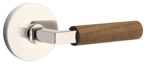 Emtek L-Square Walnut Door Lever with Disk Rosette