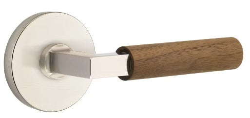 Emtek L-Square Walnut Door Lever with Disk Rosette