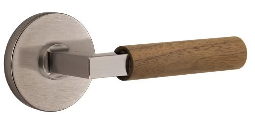 Emtek L-Square Walnut Door Lever with Disk Rosette